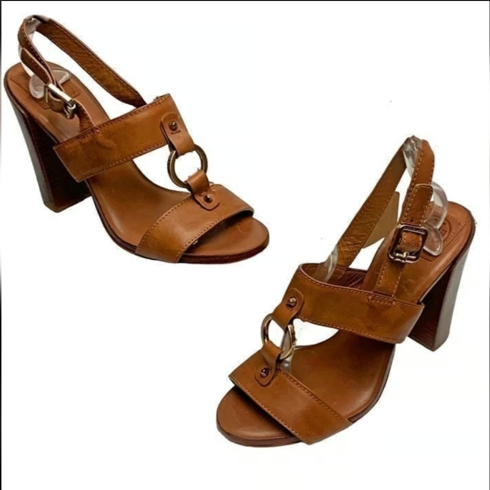 TORI BURCH Fletcher High Heels Brow Sandals. All Leather. Size 6.